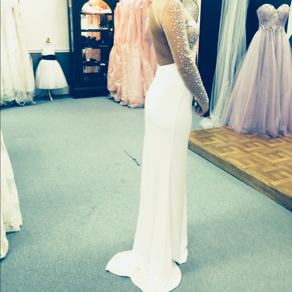 White prom dress with nude sleeves